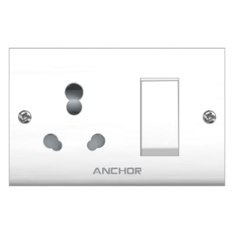 Anchor Penta Urea Capton Series 6A/16A Switch Socket Combined With Fixing Holes White 