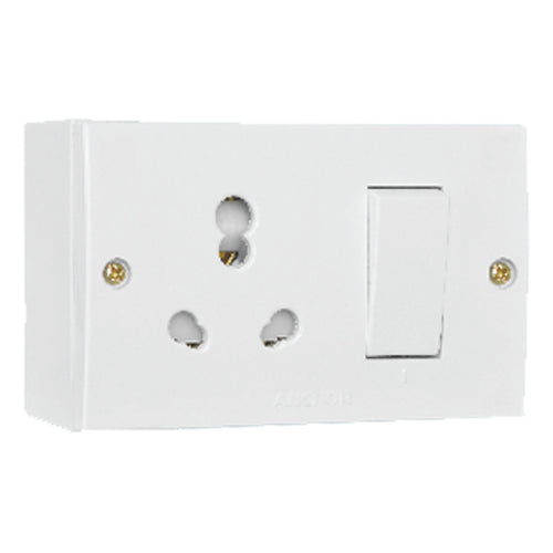 Anchor Penta Urea Capton Series 6A/16A Switch Socket Combined With Box With Fixing
Holes White 