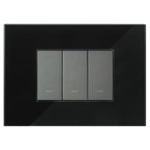 L&T Englaze Glass Cover Plate Without Grid Frame Midnight Black 1-18Module 