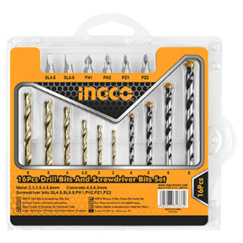 Ingco Drill Bits & Screwdriver Bits Set 16Pcs AKSDB9165 