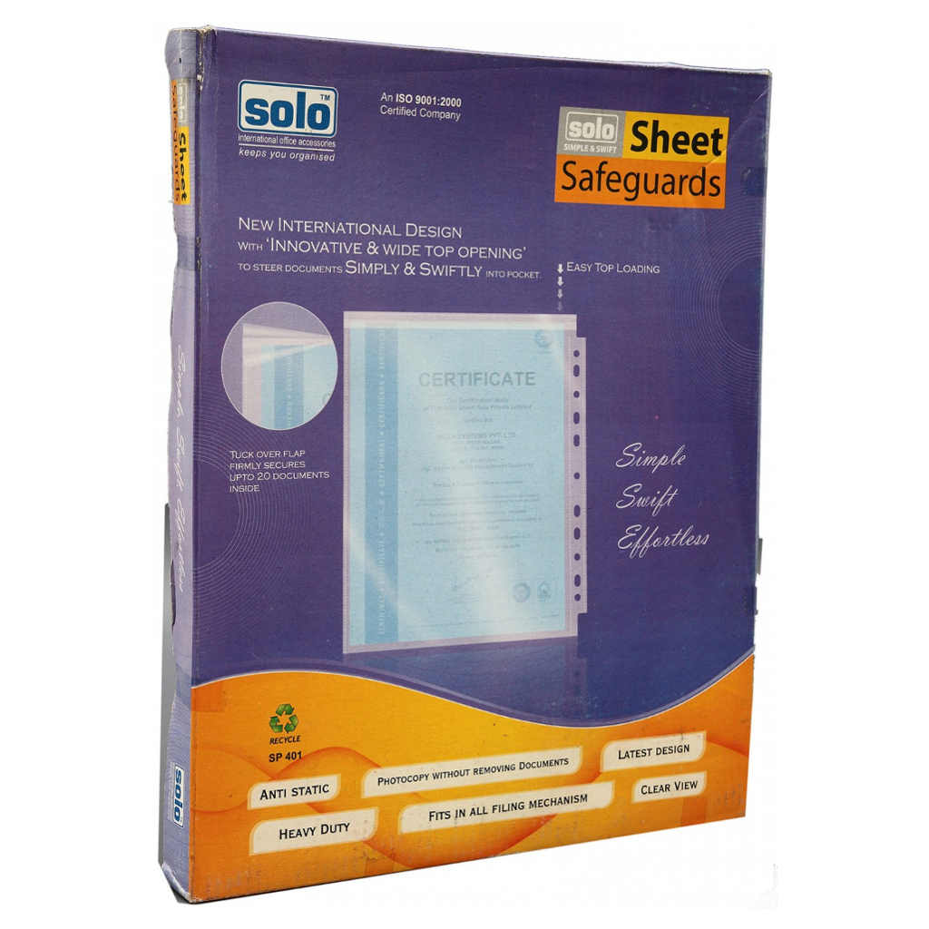 Solo Sheet Protector With Safeguards Clear A4 SP401 