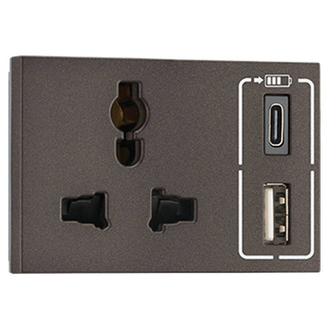 Legrand Myrius Nextgen Combi Twin USB Multistandard Socket Type A & Type C 3100mA 3M Charcoal Grey 6794 93 