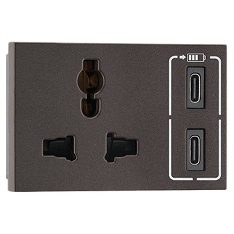 Legrand Myrius Nextgen Combi Twin USB Multistandard Socket Type C 3100mA 3M Charcoal Grey 6794 94 