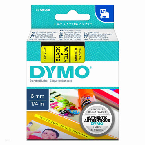 Dymo S0720790 D1 Label Tape Black On Yellow 6mm x 7m 43618 