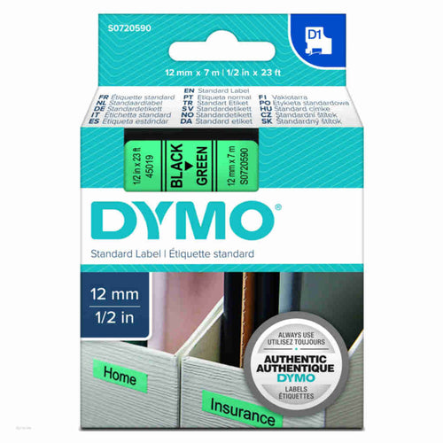 Dymo S0720590 D1 Label Tape Black On Green 12mm x 7m 45019 
