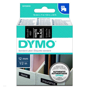 Dymo S0720610 D1 Label Tape White On Black 12mm x 7m 45021 