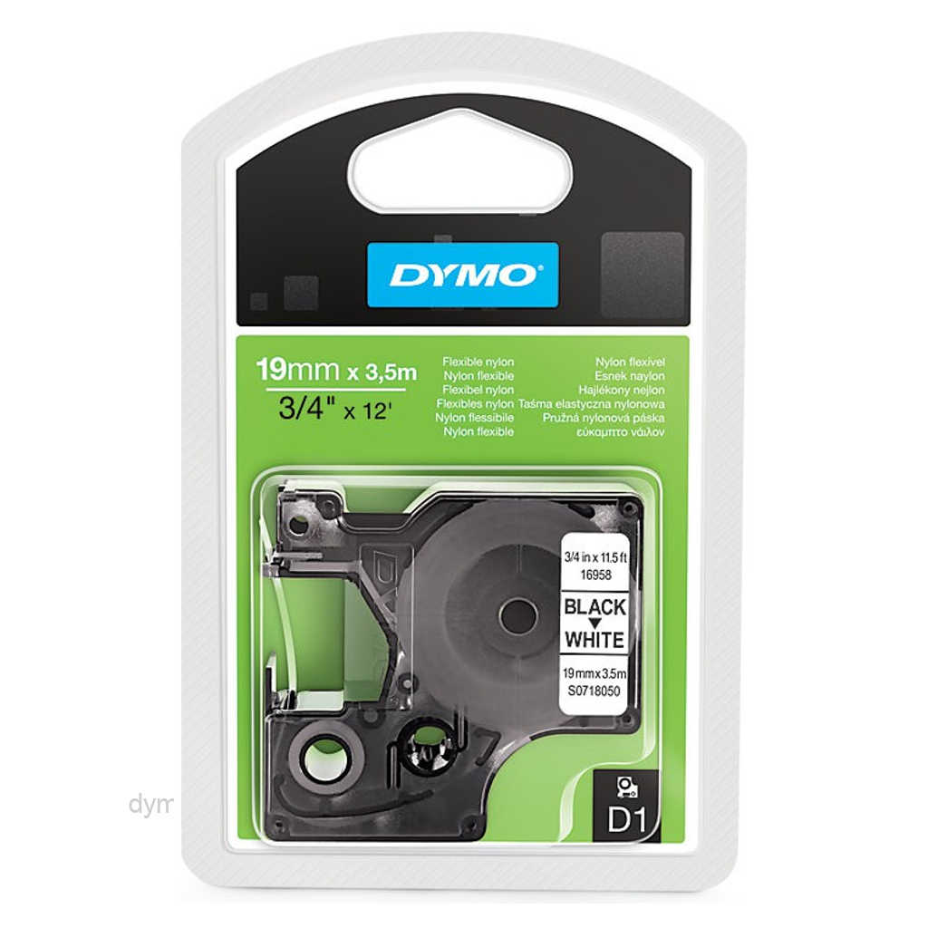 Dymo S0718050 D1 Flexible Nylon Tape Black On White 19mm x 3,5m 16958