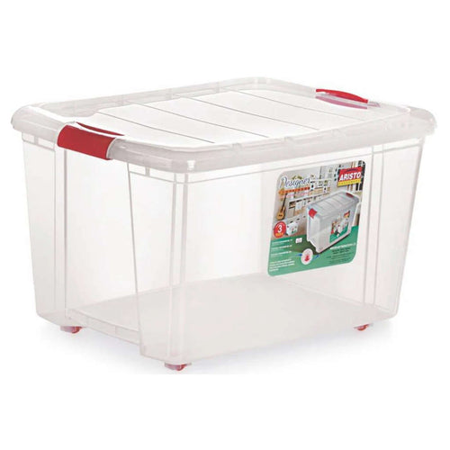 Aristo Multipurpose Storage Container Box With Wheels Plastic 50 Litre Clear 