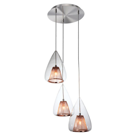 Jaquar Pendant Light Clear Glass Rose Gold Mesh With Chrome Finishing 3 Light JNL-CHR-MD160020053B 