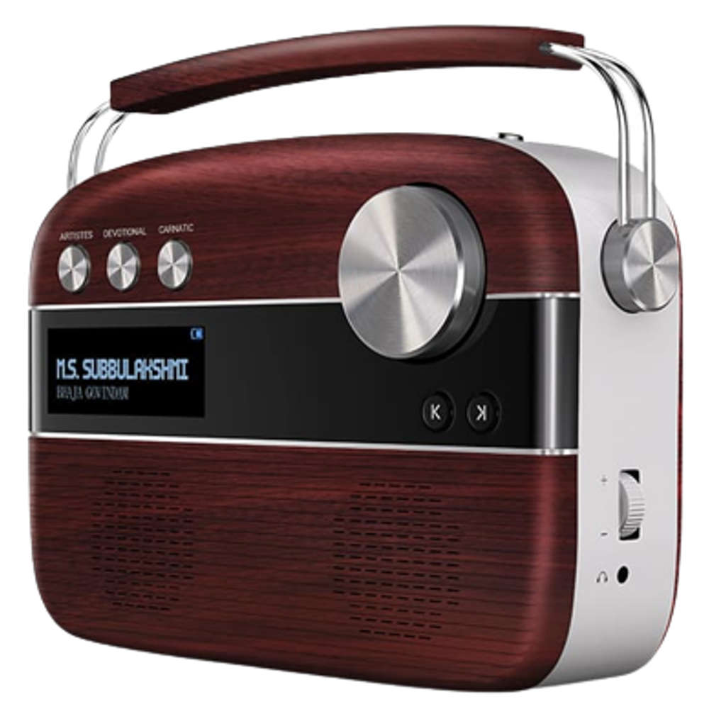 Saregama Carvaan MP SC03 Digital Tamil Audio Player With 5000 Pre-Loaded Songs Remote Control Cherrywood Red SC03/R47002