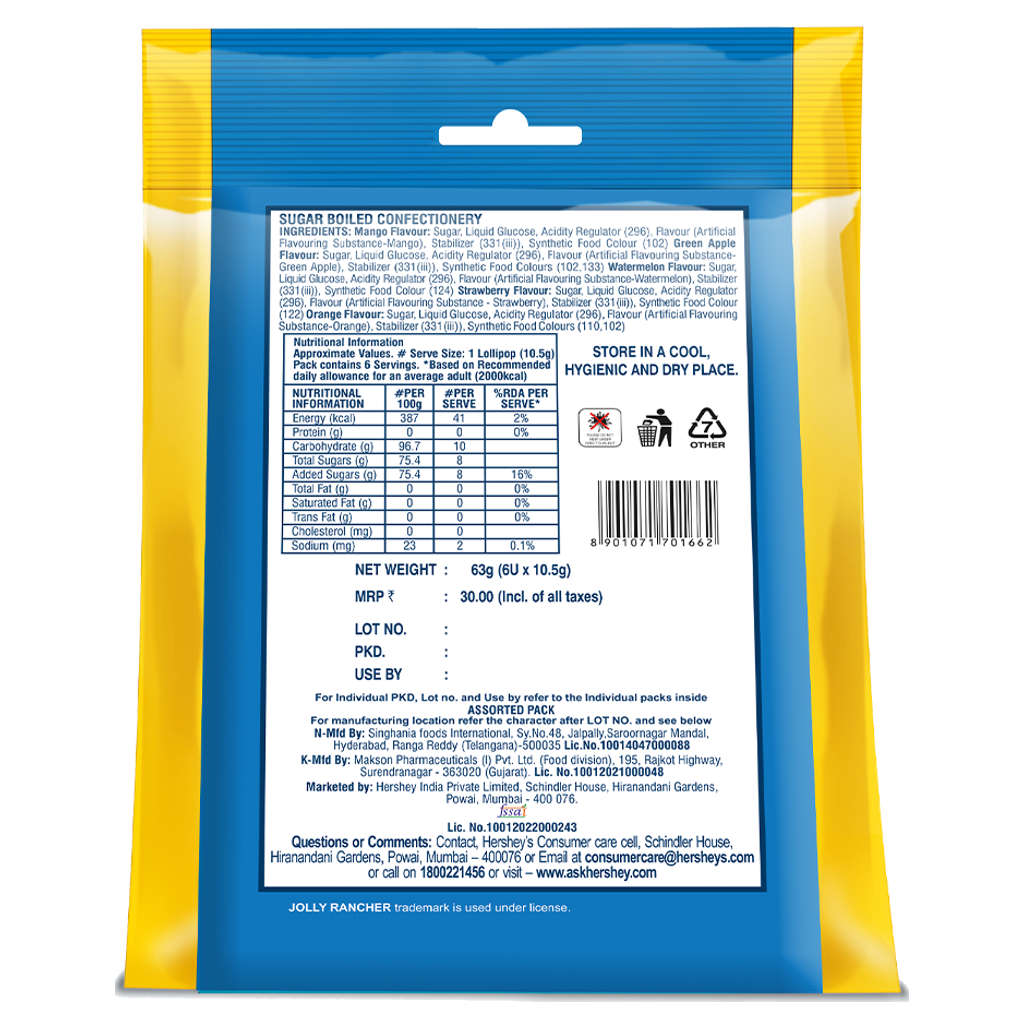 Jolly Rancher Assorted Lollipops Pouch 63g