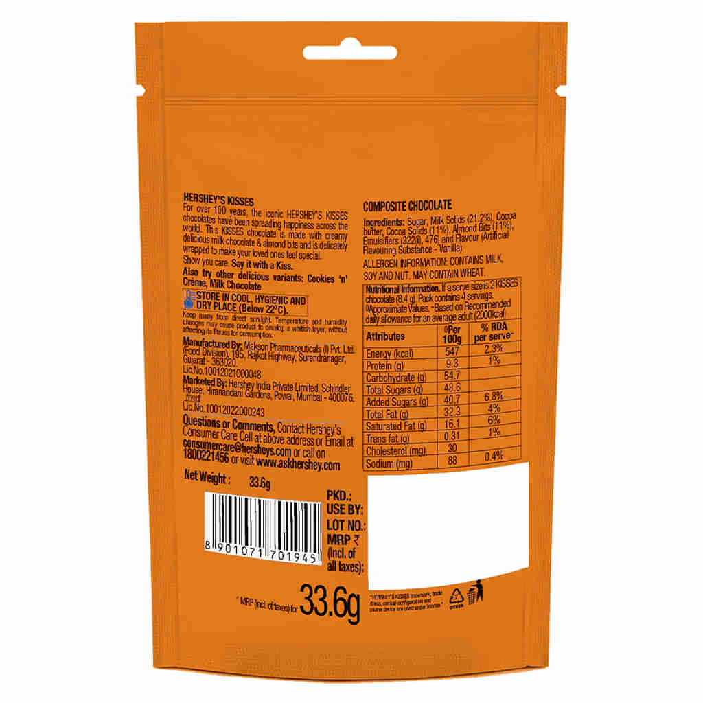 Hersheys Kisses Almond Chocolate 33.6g