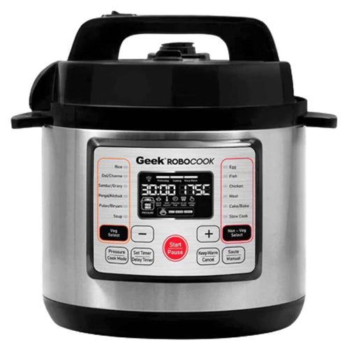 Geek Robocook Hexa Electric Pressure Cooker With Stainless Steel Pot 6 Litre Black 