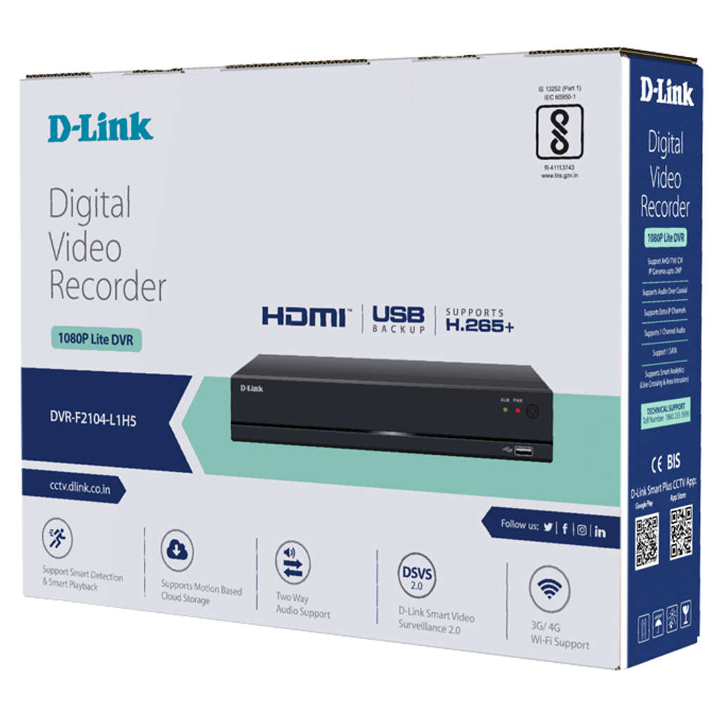 D-Link Digital Video Recorder 4CH H.265+2MPLite 1SATA DVR-F2104-L1H5