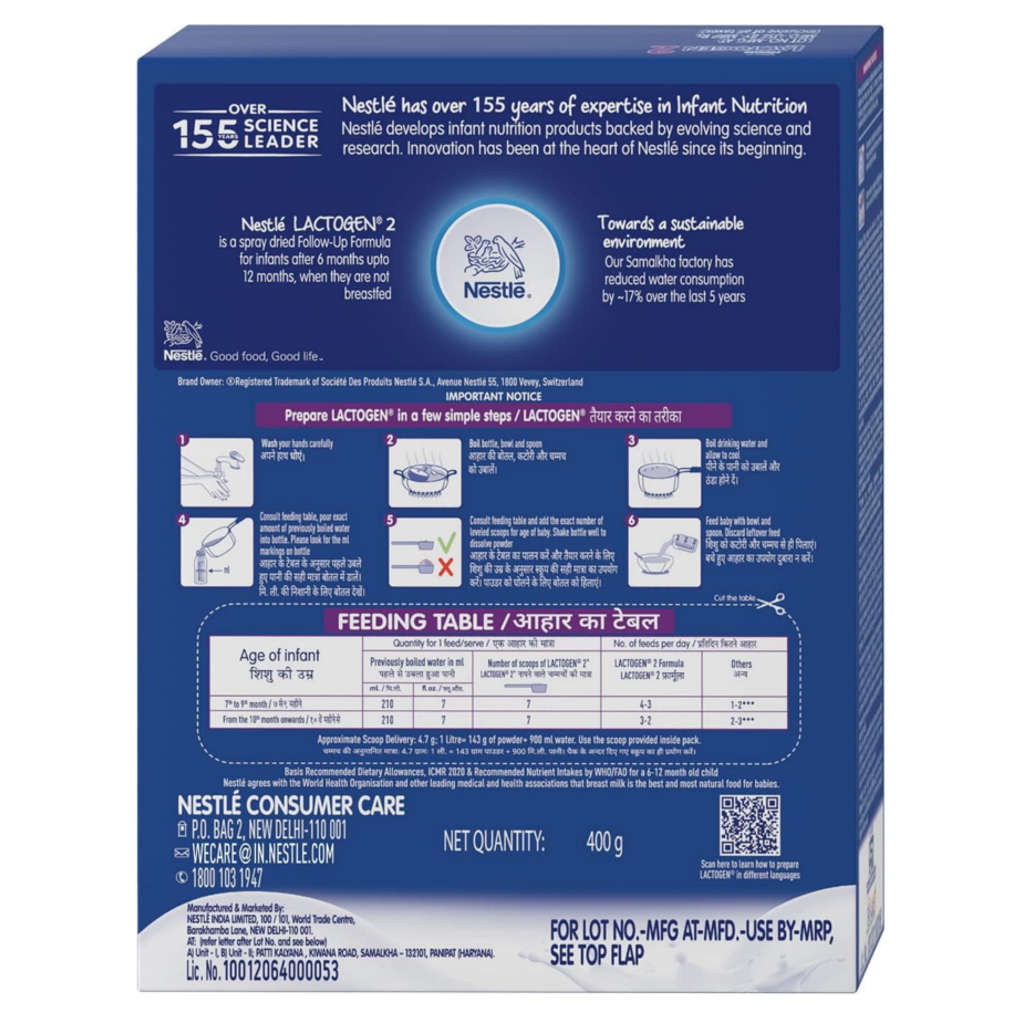 Nestle Lactogen 2 Stage Infant Formula Powder After 6 Months 400g Bag-In-Box Pack