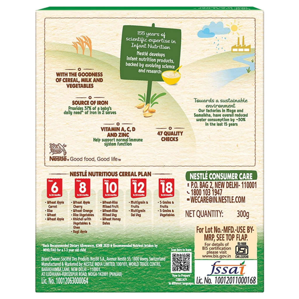 Nestle Cerelac Baby Cereal Milk With Wheat Rice Mixed Veg From 10 to 24 Months Stage 3 300g