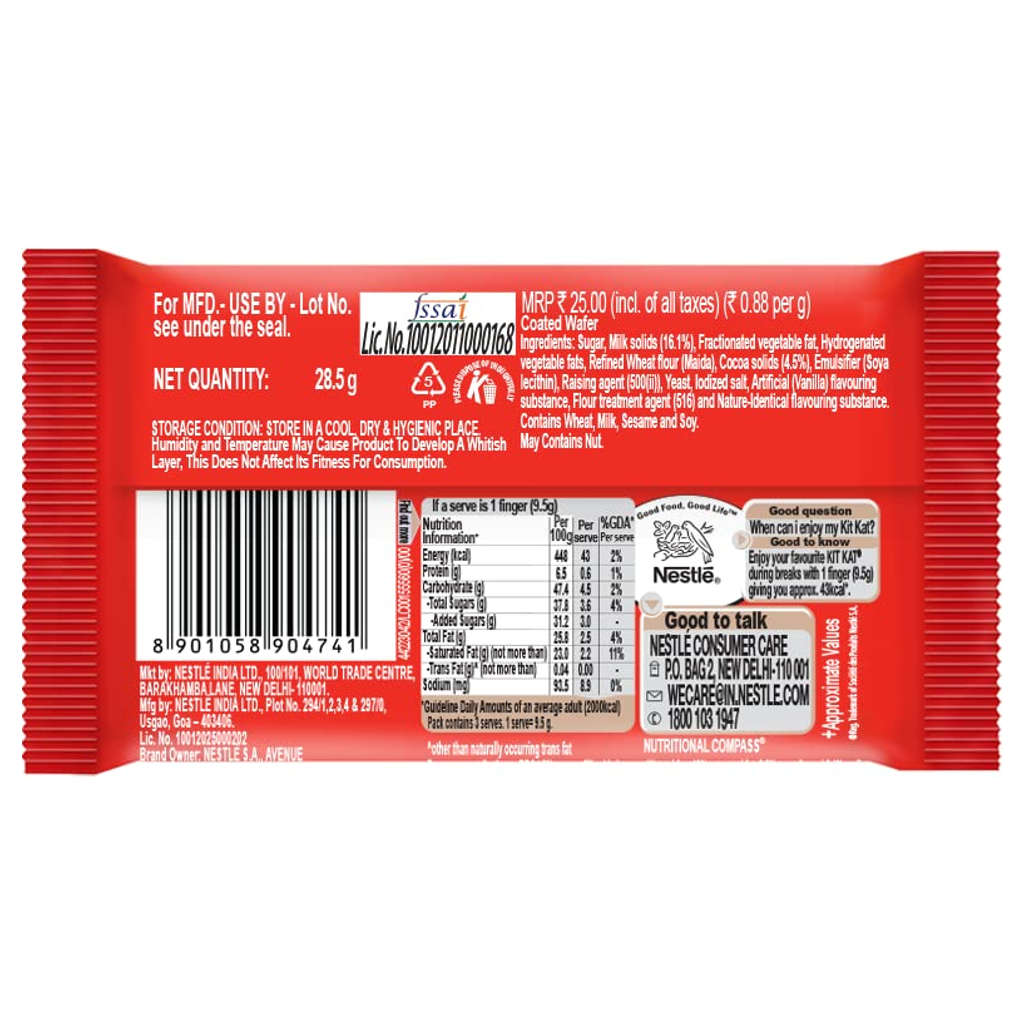 Nestle Kitkat 3 Finger Wafer Chocolate Bar 28.5g
