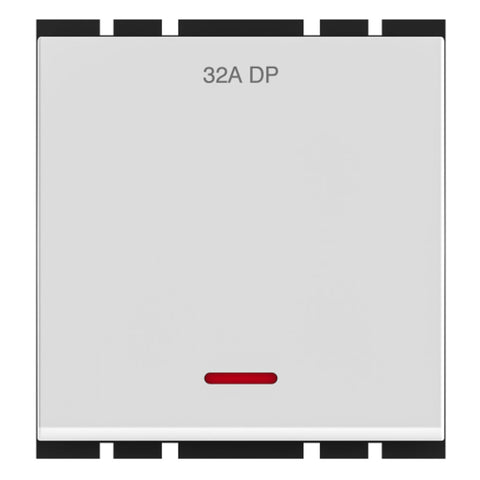 GM G-Ten Ace 32A DP Switch With Neon Indicator 2 Module Glossy White AC 2 024 