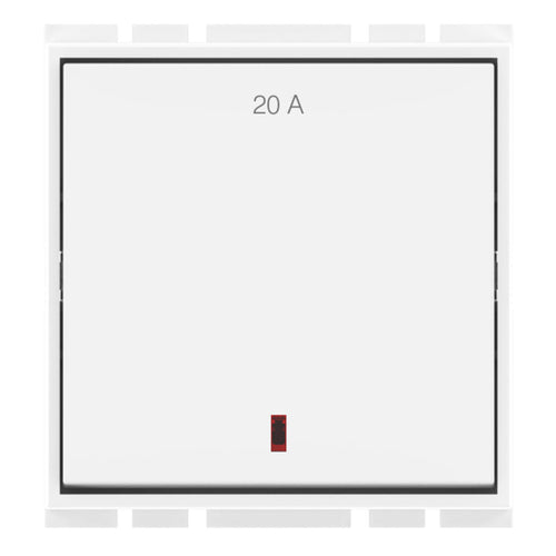 GM Flatino 20A 1 Way Switch With LED Indicator 2 Module Glossy White AC 2 345 