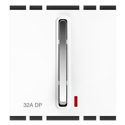 GM Stylo 32A DP Switch With LED Indicator 2 Module Glossy White AC 2 379 