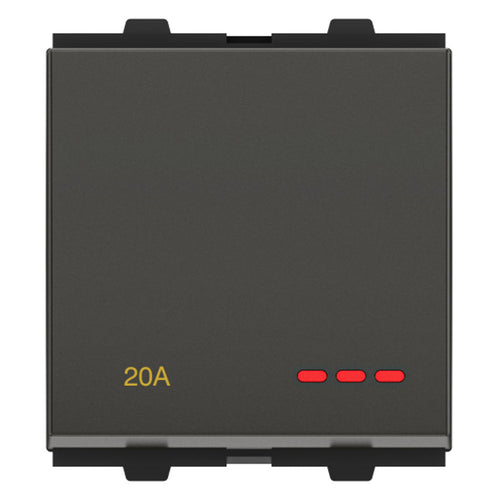 GM Viva 20A 1 Way Switch With LED Indicator 2 Module Graphite Magnesia AB 2 008 