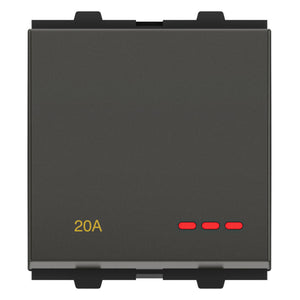 GM Viva 20A 1 Way Switch With LED Indicator 2 Module Graphite Magnesia AB 2 008 