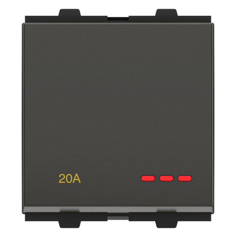 GM Viva 20A 1 Way Switch With LED Indicator 2 Module Graphite Magnesia AB 2 008 
