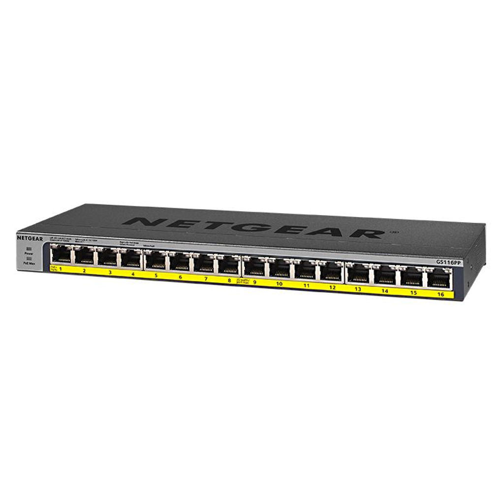 Netgear 16 Port Gigabit Ethernet High Power Unmanaged PoE+ Switch With FlexPoE 183 W GS116PP