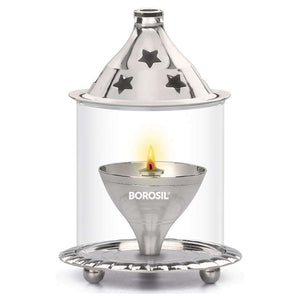 Borosil Nickel Akhand Diya With Glass Chimney Small HDTRAKDN056 