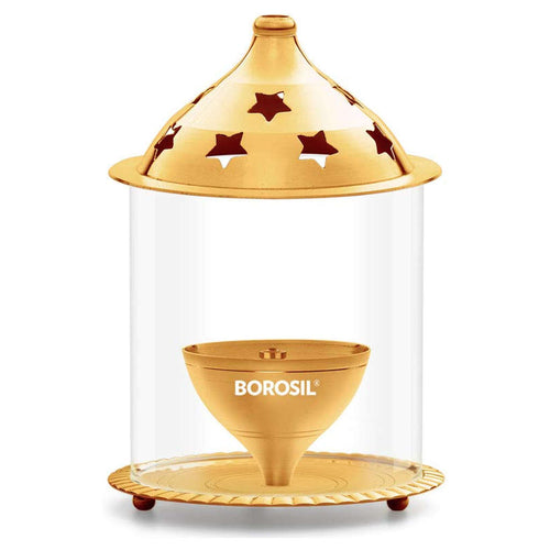 Borosil Brass Akhand Diya With Glass Chimney Medium HDTRAKDB100 