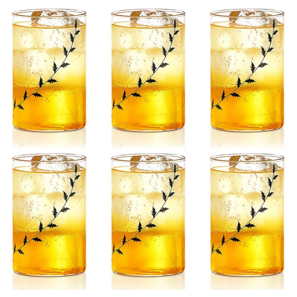 Borosil Black Krip Glass Tumbler Medium Set Of 6 Pcs 295 ml BVVIBLEAFBM 