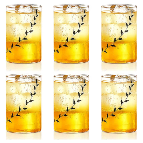 Borosil Black Krip Glass Tumbler Medium Set Of 6 Pcs 295 ml BVVIBLEAFBM 
