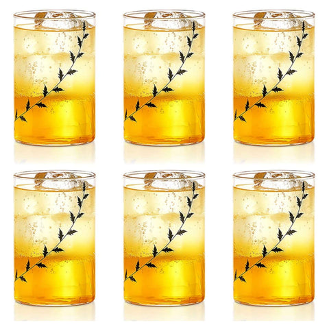Borosil Black Krip Glass Tumbler Medium Set Of 6 Pcs 295 ml BVVIBLEAFBM 