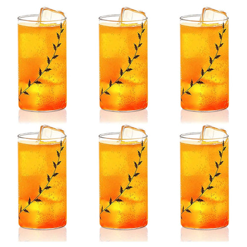 Borosil Black Krip Glass Tumbler Large 350ml Set Of 6 Pcs BVVIBLEAFBL 