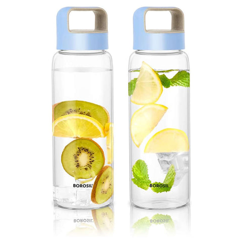 Borosil Crysto Glass Bottle With Blue Lid Set Of 2 Pcs 750 ml BVCRS2HB700 