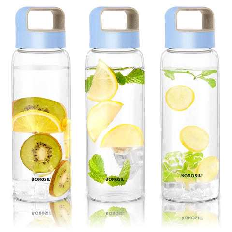 Borosil Crysto Glass Bottle With Blue Lid Set Of 3 Pcs 750 ml BVCRS3HB700 