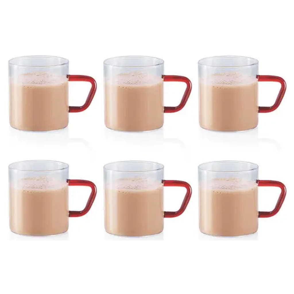 Borosil Vision Glass Mug With Brown HandleSet Of 6 Pcs 190 ml BVCM190BR06 
