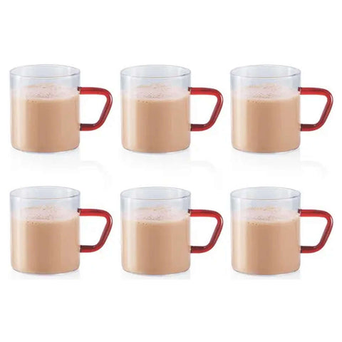 Borosil Vision Glass Mug With Brown HandleSet Of 6 Pcs 190 ml BVCM190BR06 
