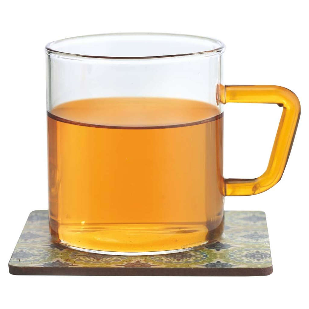 Borosil Vision Glass Mug With Yellow Handle Set Of 6 Pcs 190 ml BVCM190YL06