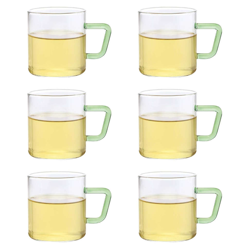 Borosil Vision Glass Mug With Green Handle Set Of 6 Pcs 190 ml BVCM190GR06 