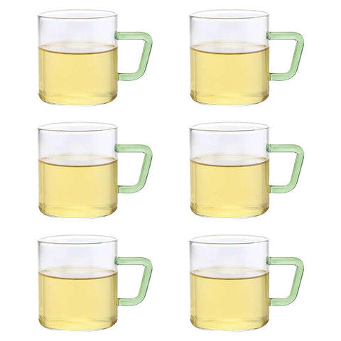Borosil Vision Glass Mug With Green Handle Set Of 6 Pcs 190 ml BVCM190GR06 