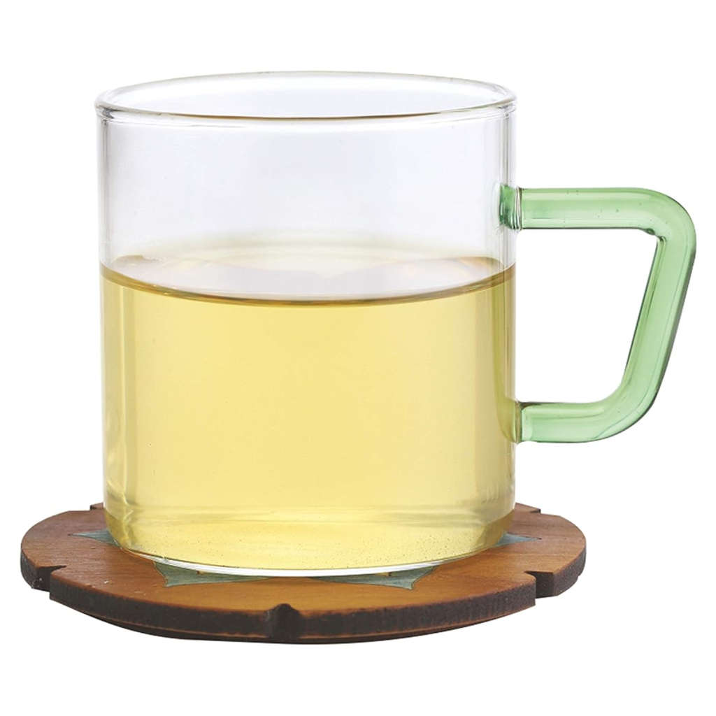 Borosil Vision Glass Mug With Green Handle Set Of 6 Pcs 190 ml BVCM190GR06