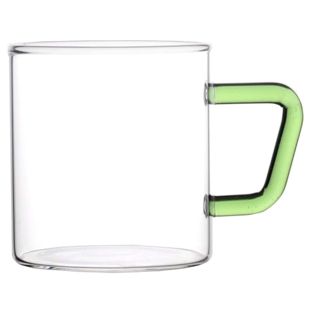 Borosil Vision Glass Mug With Green Handle Set Of 6 Pcs 190 ml BVCM190GR06
