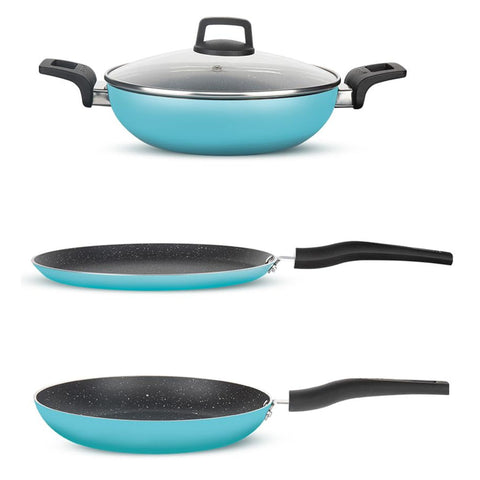 Borosil Festive Glory Nonstick Cookware Set Of 4 Blue NS04GSBLUE01 