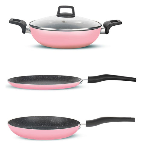 Borosil Festive Glory Nonstick Cookware Set Of 4 Pink NS04GSPINK01 