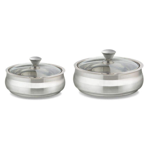 Borosil Servefresh Stainless Steel Handi Server Casserole Set Of 2 (800ml + 1.2Litre) SFSET2HS12 