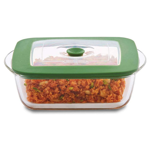 Borosil Square Glass Dish With Green Lid 2.2 Litre IYSQGRL2200 