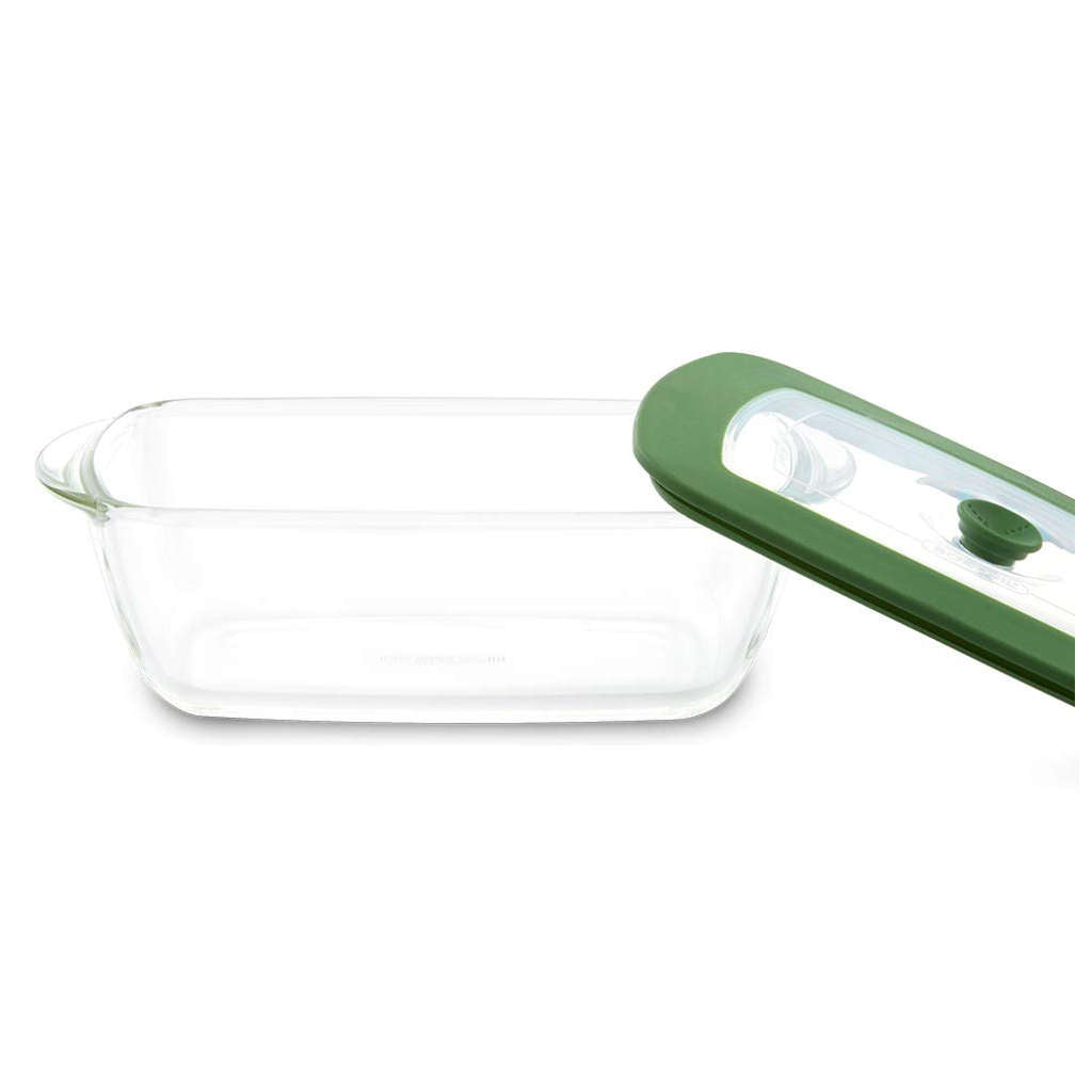 Borosil Rectangular Glass Dish With Green Lid 1.1 Litre IYREGRL1100