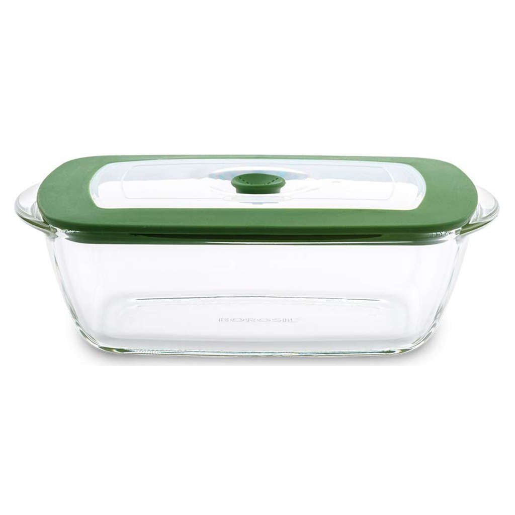 Borosil Rectangular Glass Dish With Green Lid 1.1 Litre IYREGRL1100