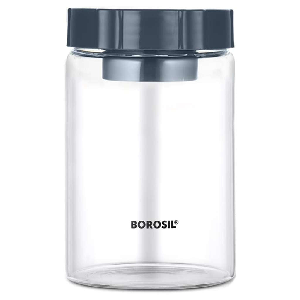 Borosil EasyScoop Endura Airtight Glass Storage Jar With PP Gray Lid 900 ml BVGJRESP900